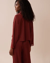 Satin and Lace Trim Long Sleeve Button-down Shirt