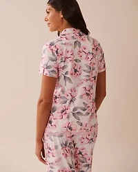 Chemisier ultra doux bordure de dentelle imprimé camélia