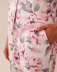 Chemisier ultra doux bordure de dentelle imprimé camélia