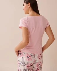 T-shirt ultra doux bordure de dentelle imprimé camélia