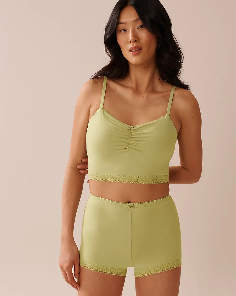 Super Soft Lace Trim Crop Cami with Shelf Bra