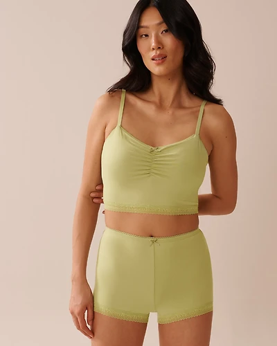 Super Soft Lace Trim Crop Cami with Shelf Bra