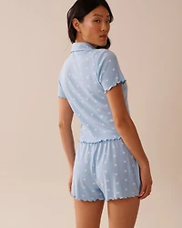Crown Print Ribbed Short Sleeve Button-down Shirt