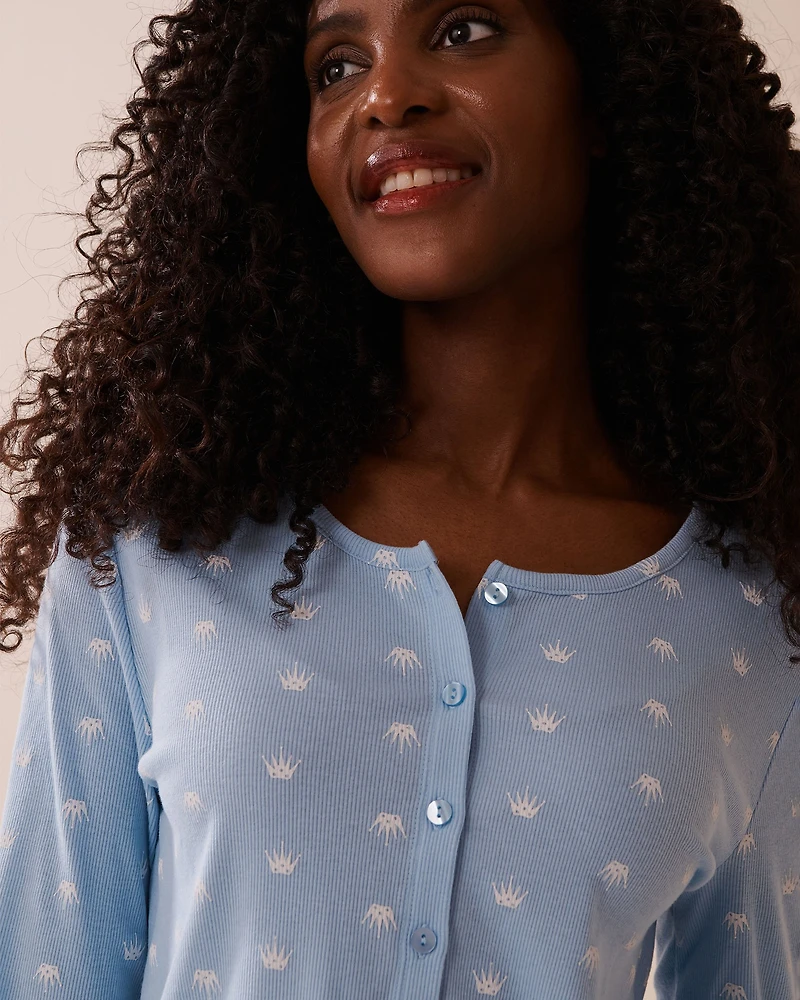 Crown Print Ribbed Long Sleeve Shirt