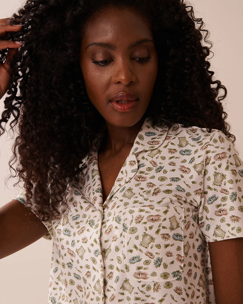 Frog Print Super Soft Button-down Shirt