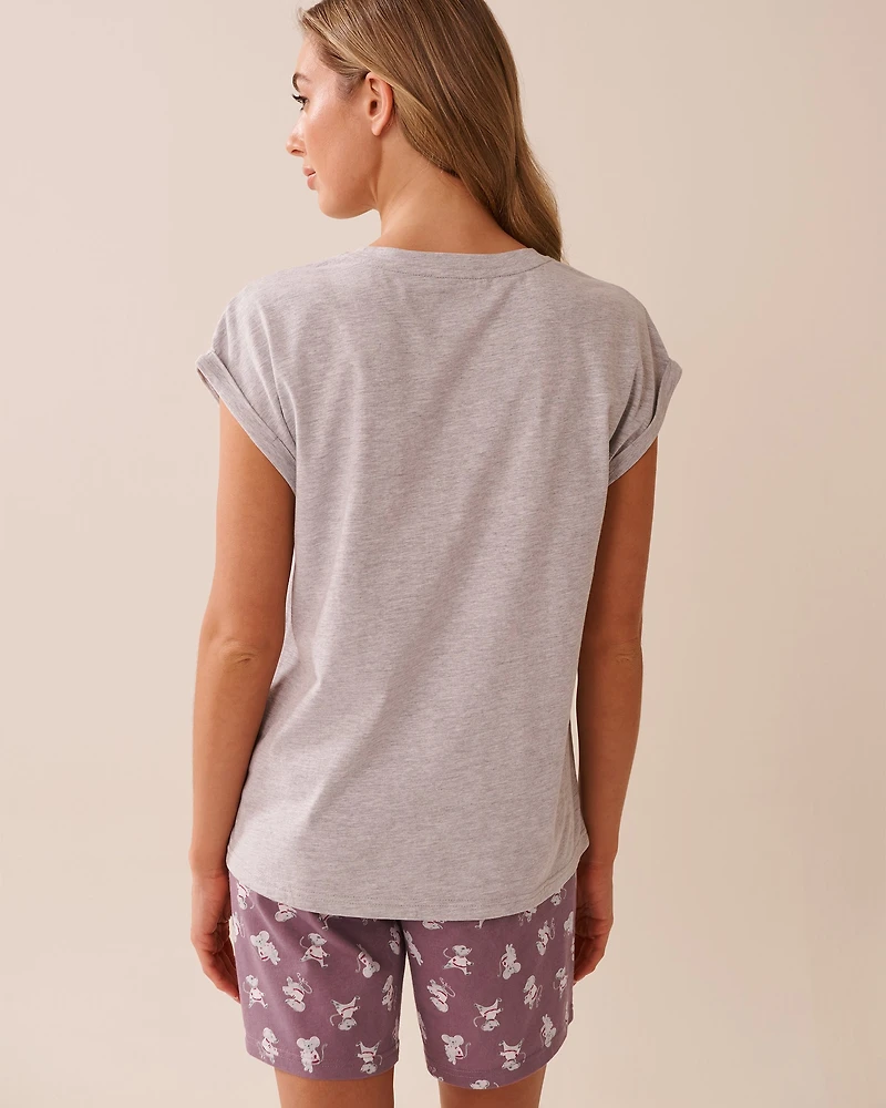 Mouse Print Cotton Crew Neck T-shirt