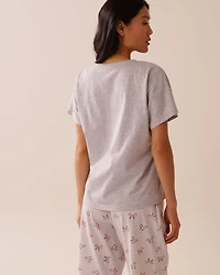 Bow Print Cotton V-neck T-shirt