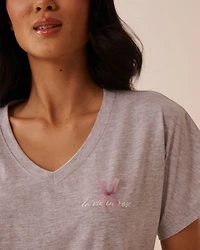 Bow Print Cotton V-neck T-shirt