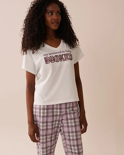 T-shirt col en V coton imprimé nœud
