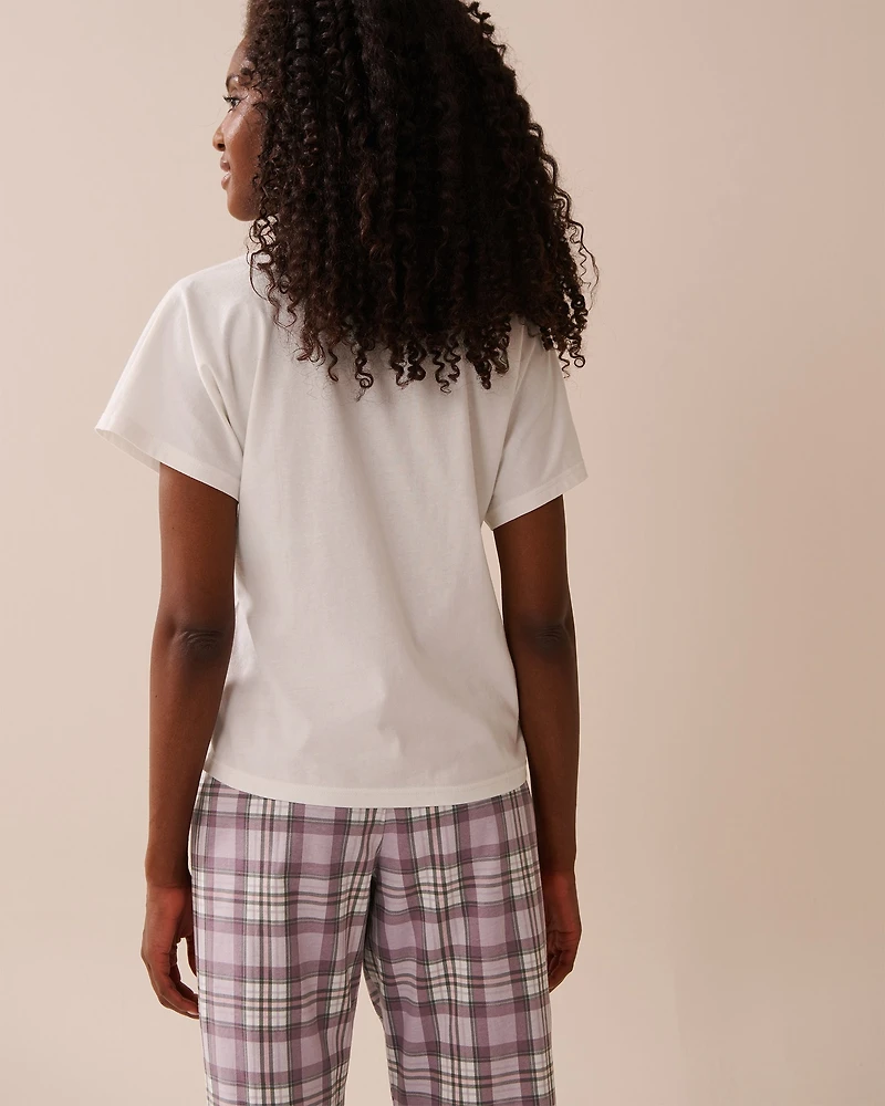 T-shirt col en V coton imprimé nœud