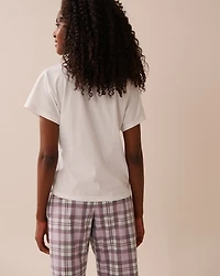 T-shirt col en V coton imprimé nœud