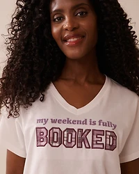 T-shirt col en V coton imprimé nœud