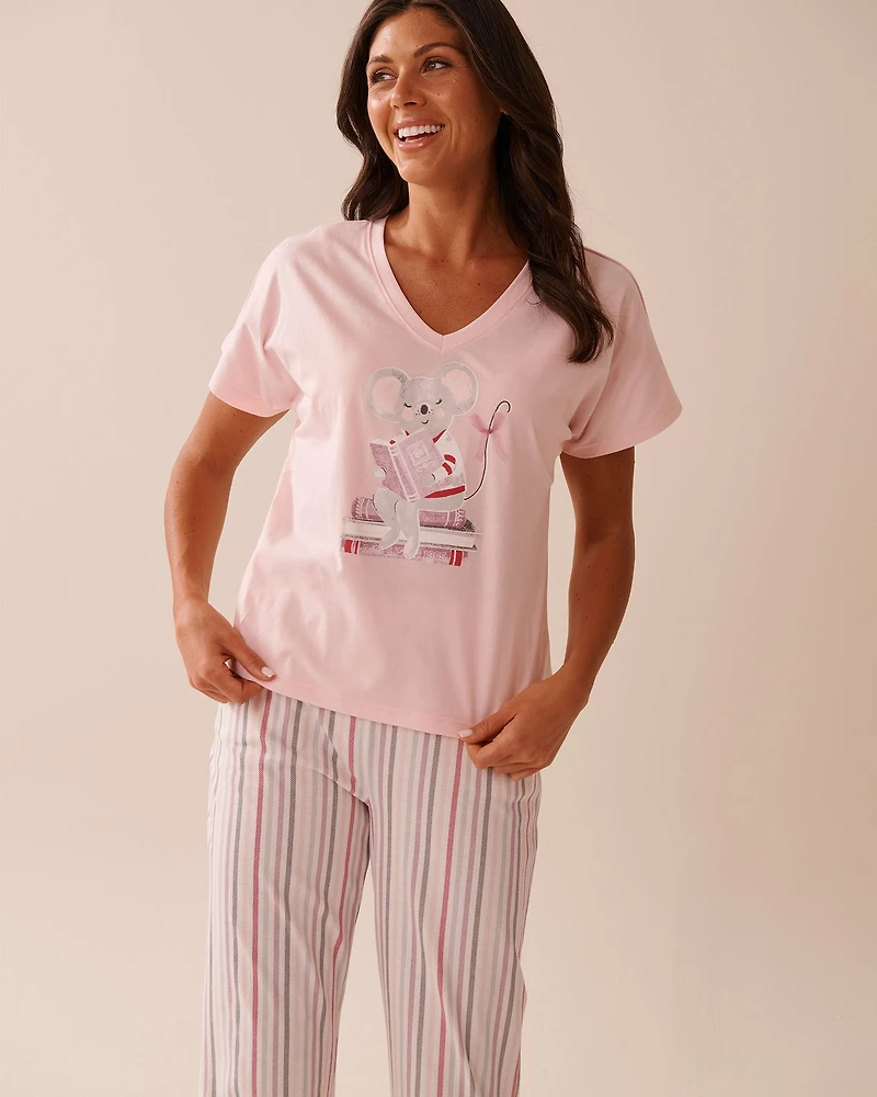 T-shirt col en V coton imprimé nœud