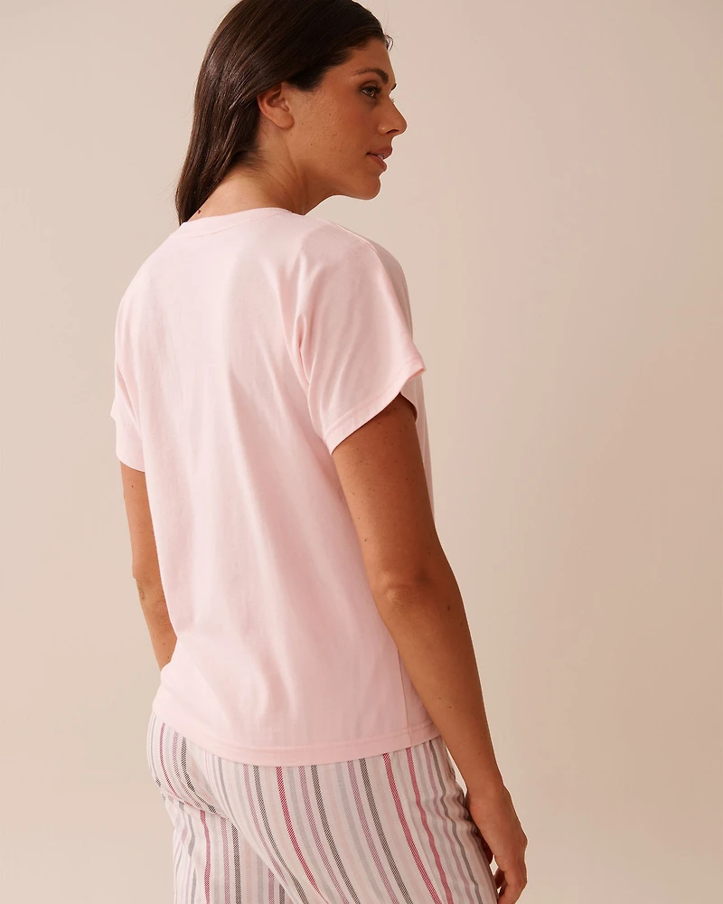 T-shirt col en V coton imprimé nœud