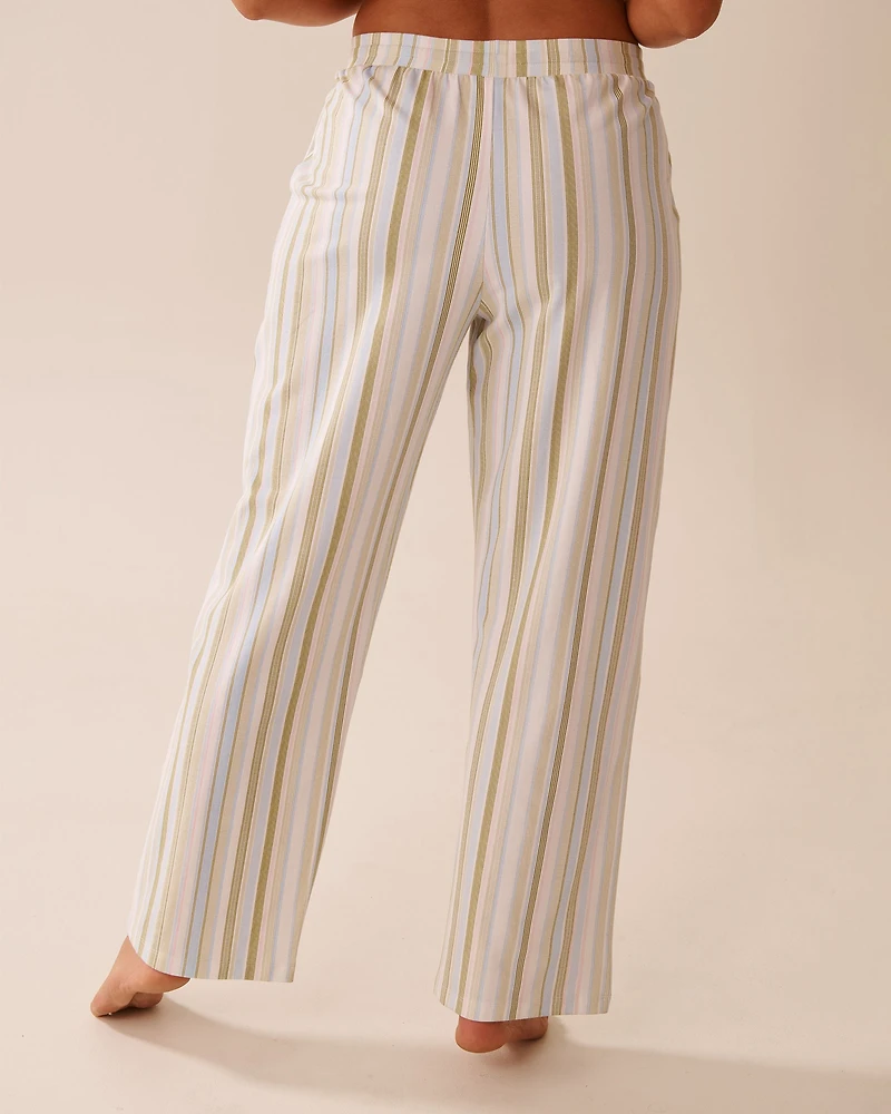 Green Stripe Print Cotton Pajama Pants
