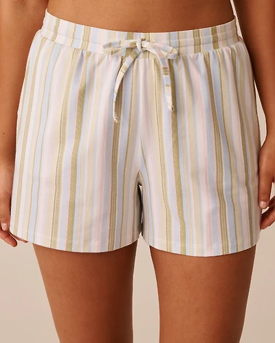 Green Stripe Print Cotton Pajama Shorts