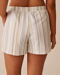 Green Stripe Print Cotton Pajama Shorts
