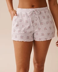 Teddy Bear Print Ribbed Pajama Shorts