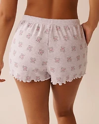 Teddy Bear Print Ribbed Pajama Shorts
