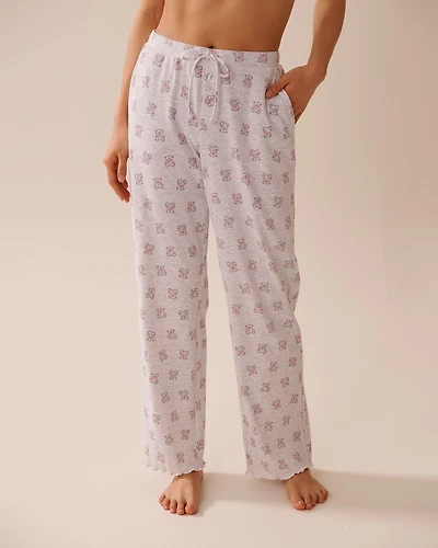 Teddy Bear Print Ribbed Pajama Pants
