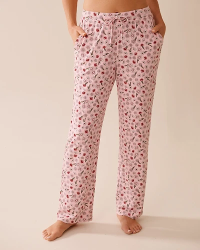 Pink Floral Print Ribbed Jersey Pajama Pants