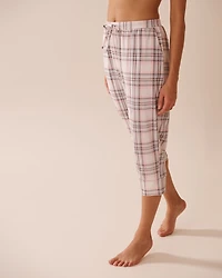 Capri de pyjama ajusté en coton carreaux roses