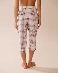 Capri de pyjama ajusté en coton carreaux roses