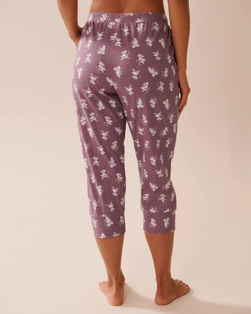 Pink Plaid Cotton Fitted Pajama Capris