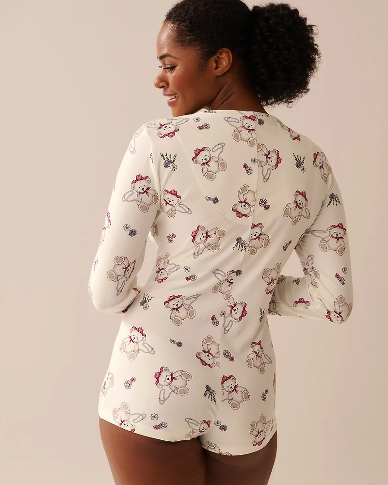 Cowboy Teddy Bear Print Super Soft Long Sleeve Romper