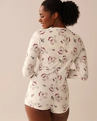 Cowboy Teddy Bear Print Super Soft Long Sleeve Romper