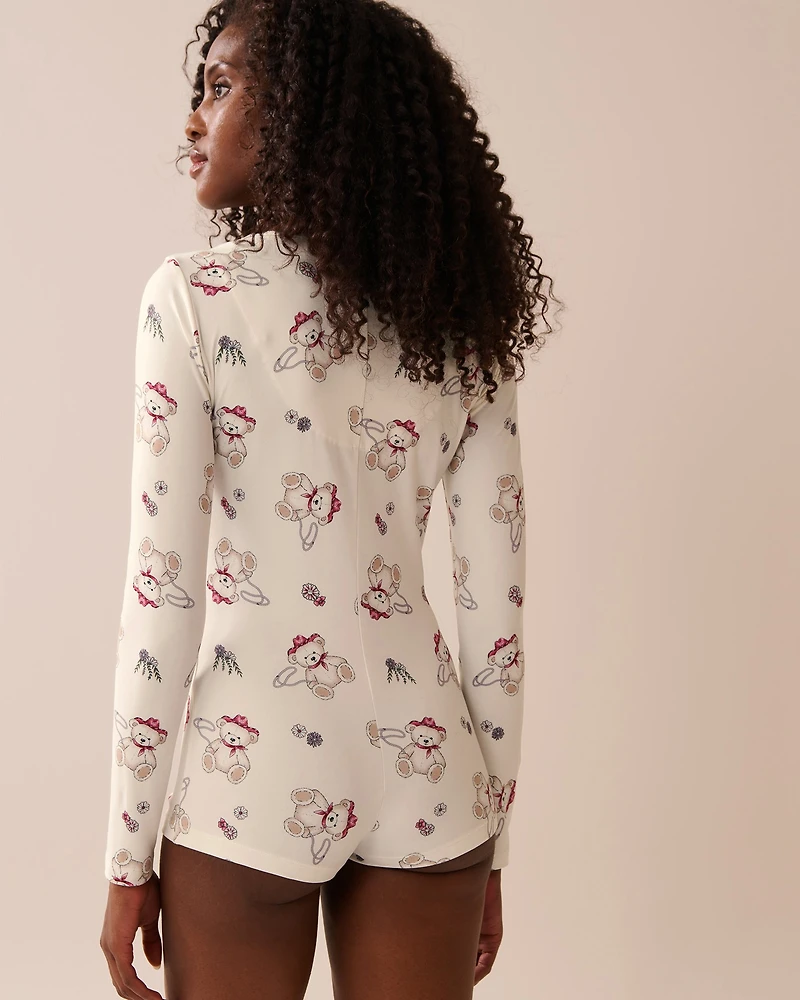 Cowboy Teddy Bear Print Super Soft Long Sleeve Romper
