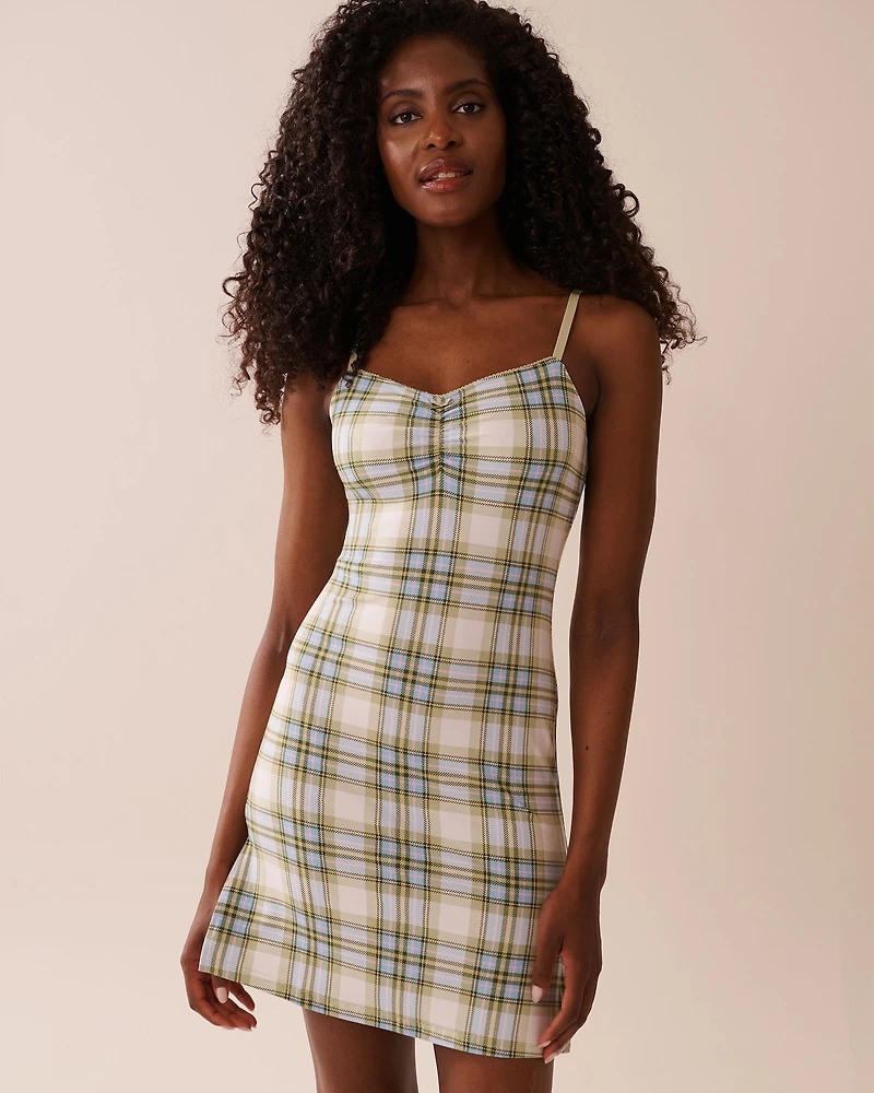 Green & Blue Plaid Super Soft Nightie with Shelf Bra