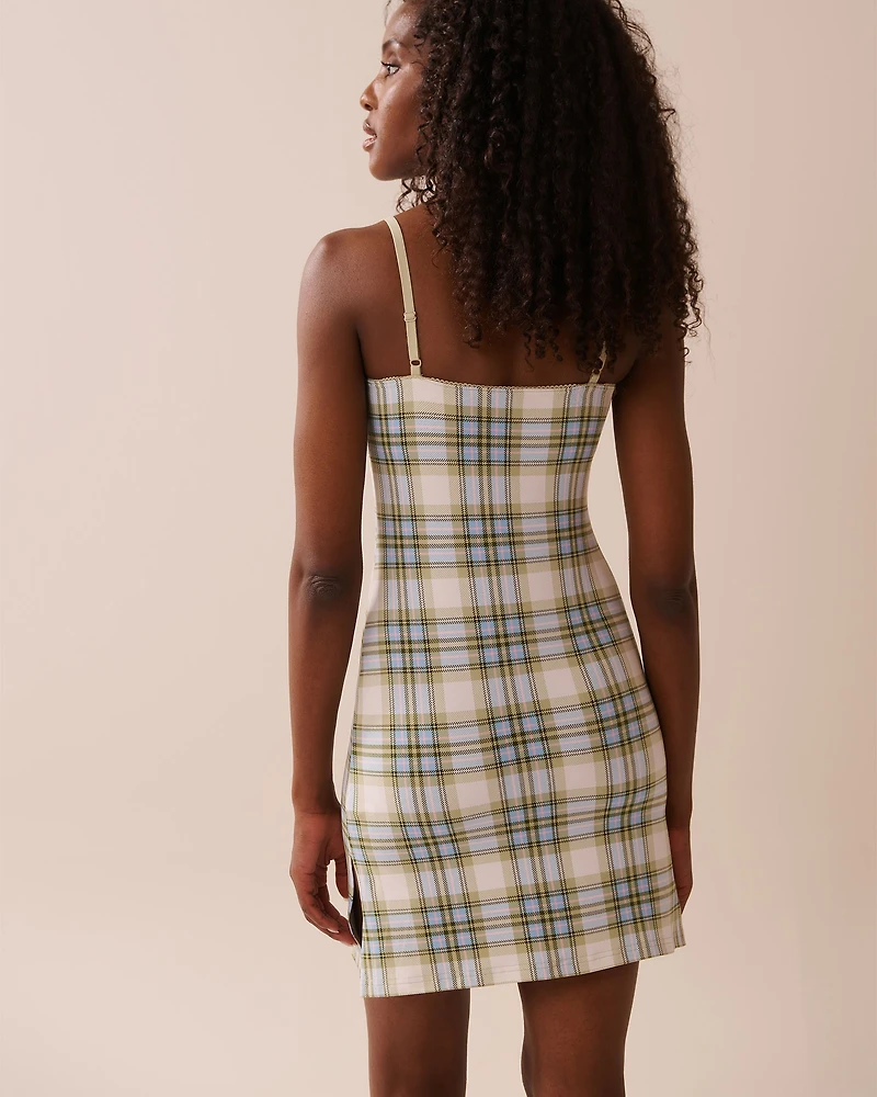 Green & Blue Plaid Super Soft Nightie with Shelf Bra