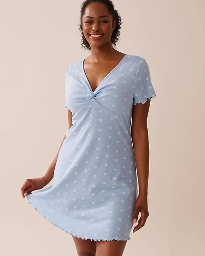 Chemise de nuit côtelée imprimé couronnes