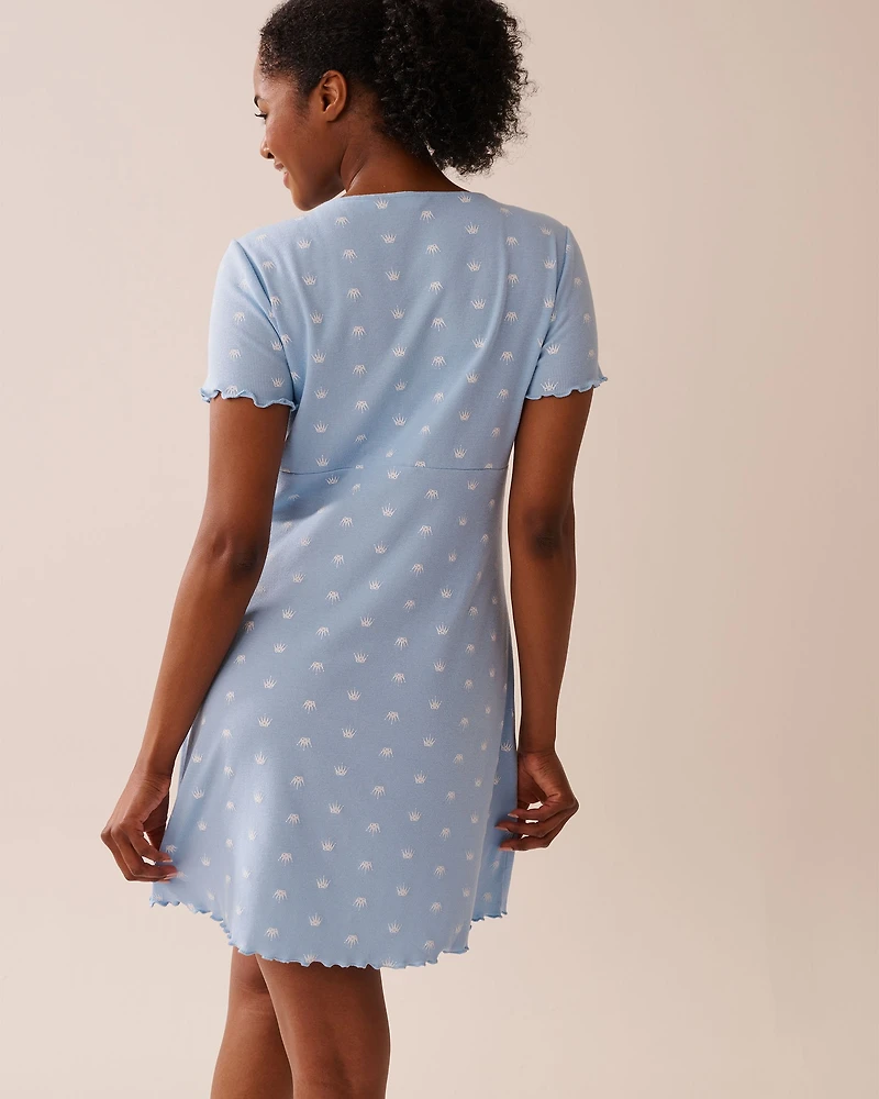 Chemise de nuit côtelée imprimé couronnes