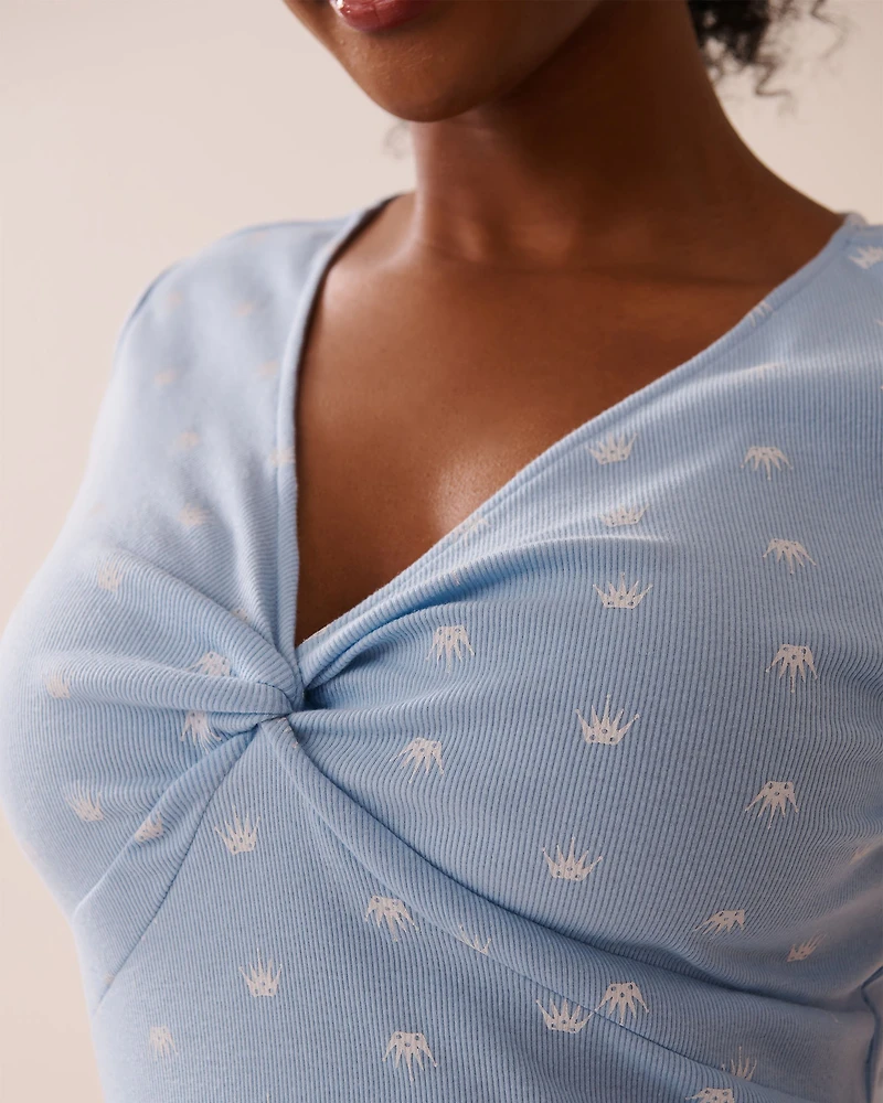 Chemise de nuit côtelée imprimé couronnes