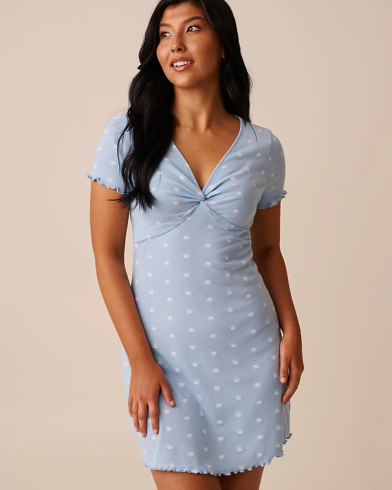 Chemise de nuit côtelée imprimé couronnes