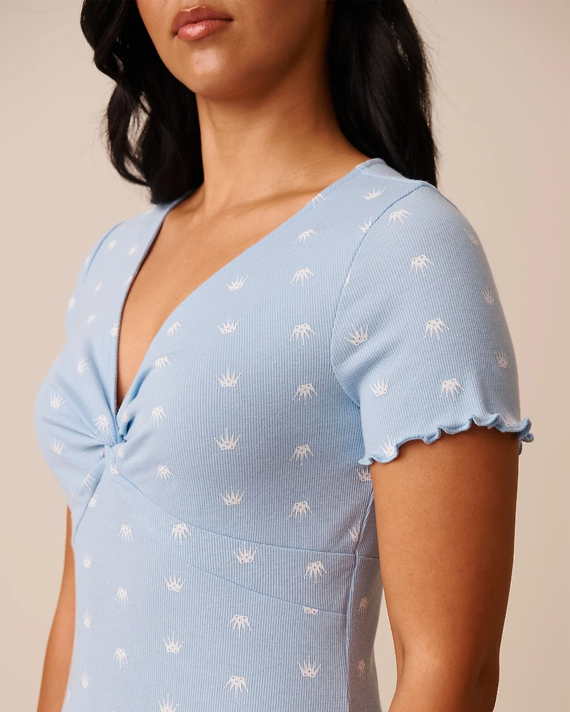 Chemise de nuit côtelée imprimé couronnes