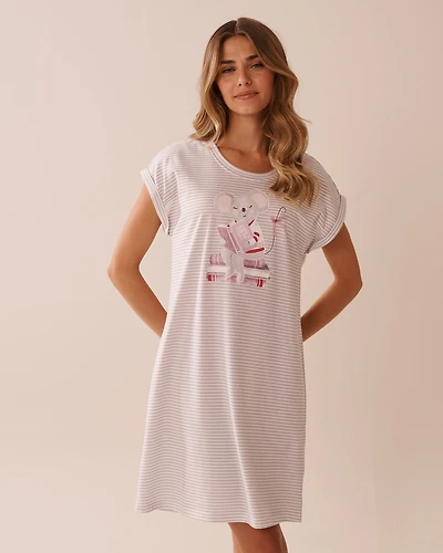 Bow Print Cotton Short Sleeve Sleepshirt