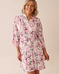 Kimono ultra doux bordure de dentelle imprimé camélia