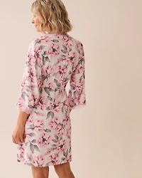 Kimono ultra doux bordure de dentelle imprimé camélia