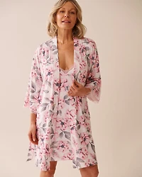 Kimono ultra doux bordure de dentelle imprimé camélia