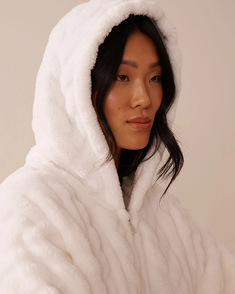 Cable Effect Soft Plush Hooded Cape