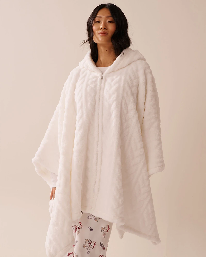 Cable Effect Soft Plush Hooded Cape