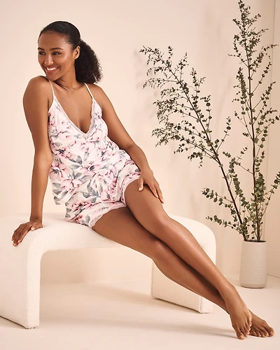 Camisole ultra douce bordure de dentelle imprimé camélia