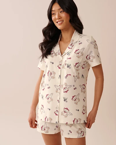 Cowboy Teddy Bear Print Super Soft Button-down Shirt