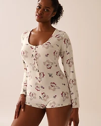 Cowboy Teddy Bear Print Super Soft Long Sleeve Romper