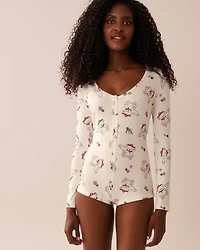 Cowboy Teddy Bear Print Super Soft Long Sleeve Romper