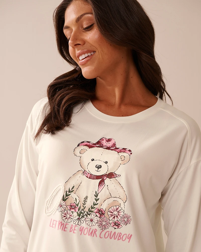 Cowboy Teddy Bear Print Super Soft Long Sleeve Shirt
