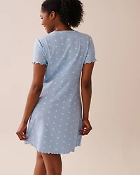 Teddy Bear Print Ribbed Short Sleeve Sleepshirt